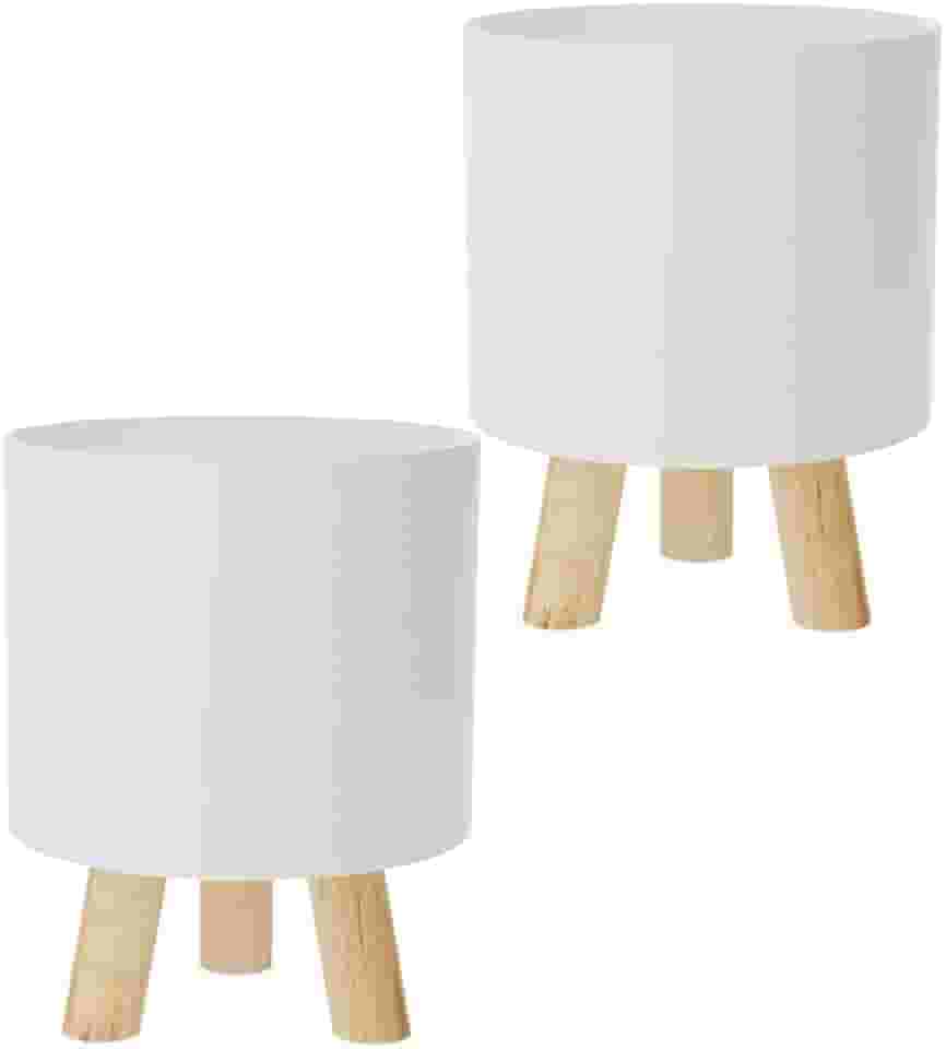 Kit com 2 - Cachepot Retro pé Madeira Decoração (Branco)