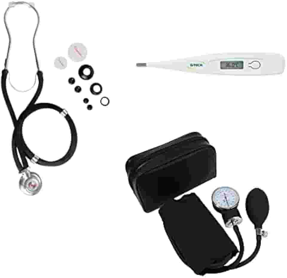 Kit Medidor De Pressão Esfigmomanometro + Esteto Termometro (Preto)