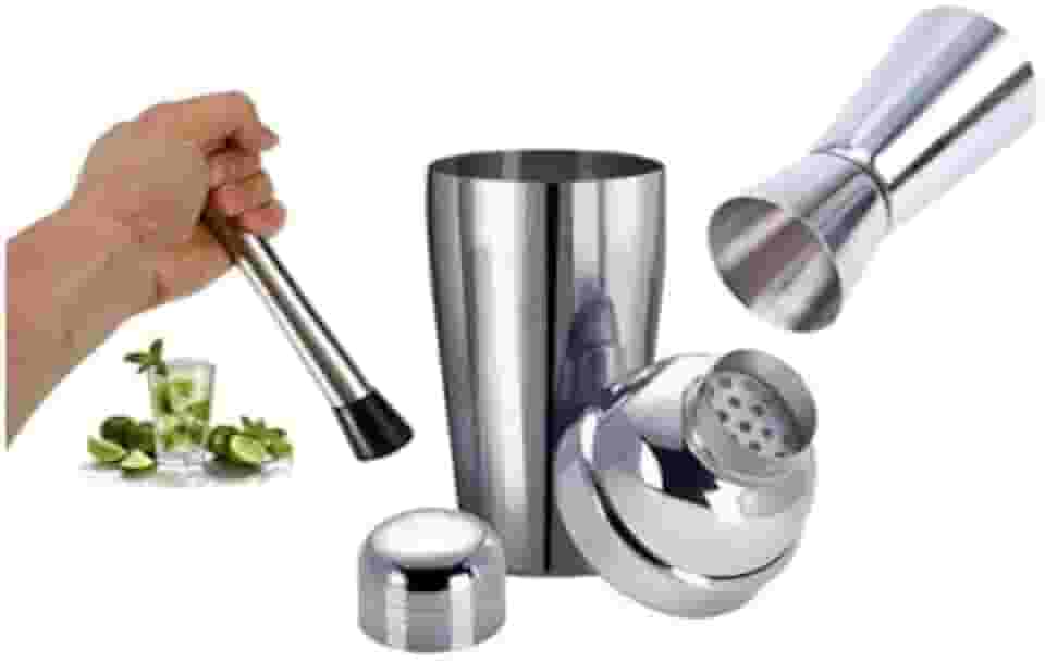 Kit Inox Caipirinha Drinks Coqueteleira Dosador Socador