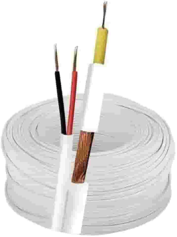 Cabo Coaxial CFTV 2 Vias, 100 Metros, 80% Malha, PVC Branco, para Câmeras de Segurança