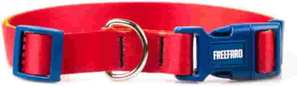 FreeFaro - Coleira Aurora - M | Coleira Ajustável para Cachorros – Poliéster Macio e Resistente, Fecho de Segurança com 4 Pontos, Tecnologia inTransfer para Cores Vivas – Diversos Tam – Vermelho/Azul