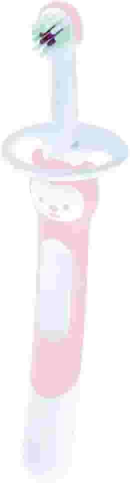 MAM Baby 1 Escova de Dentes Training Brush Com Cabo Extralongo, Ergonômico e Fácil de Segurar para Crianças de 5+ Meses com Trava de Segurança, Rosa
