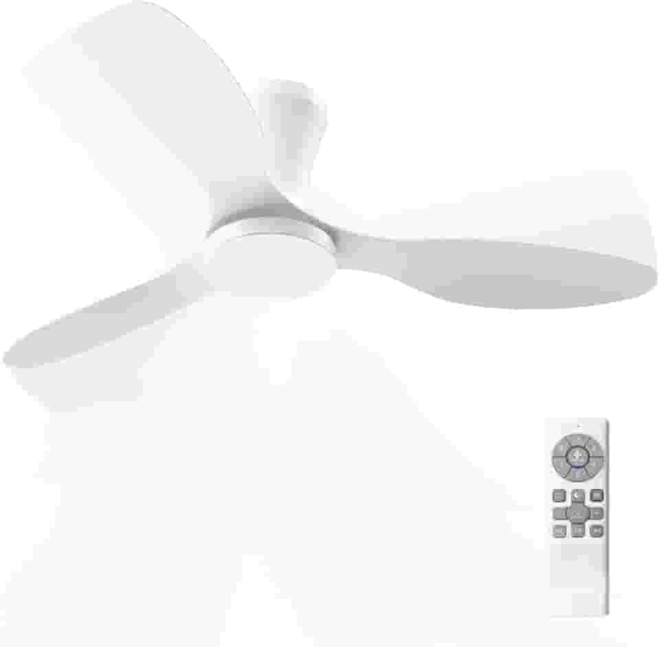 Ventilador de Teto com Controle Remoto Silencioso 6 Velocidades Função Reversa LED 21W Ajustável com Memória Moderno 220V/110V, Branco