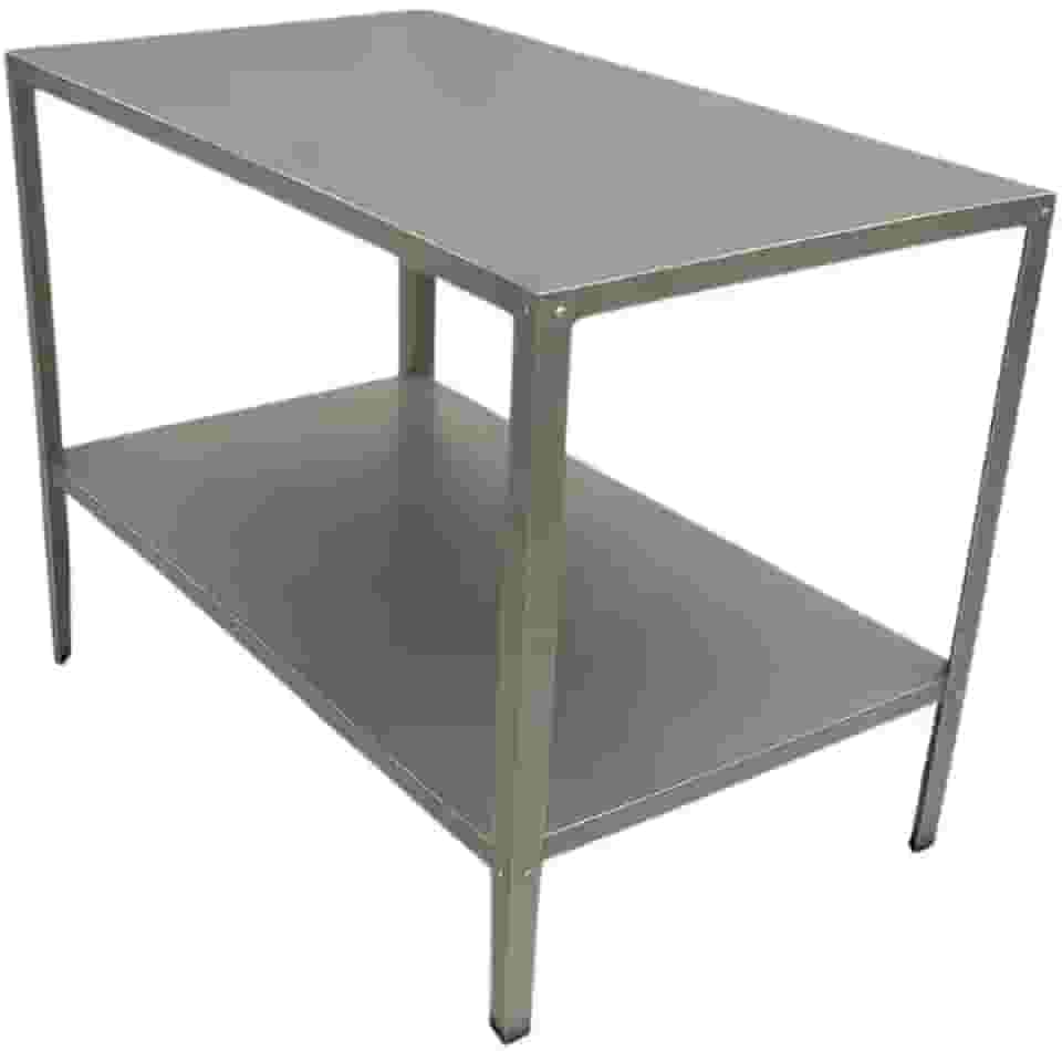 Mesa de Aço Inox com 2 Níveis, Bancada Industrial para Chopp, Prata