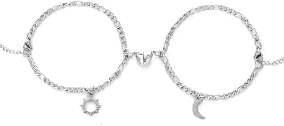 2 Pulseiras Magnéticas Casal Namorados Sol E Lua Caixa Kit