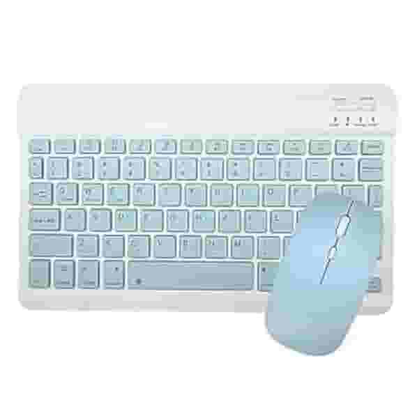 Kit Teclado E Mouse Sem Fio Bluetooth Colorido Para Tablet Pc iPad (azul)