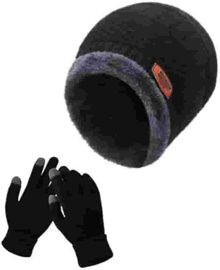 Touca gorro masculino e feminino peluciado e forrado para frio no inverno (BR, Alfa, Único, TOUCA PRETA + LUVA PRETA)