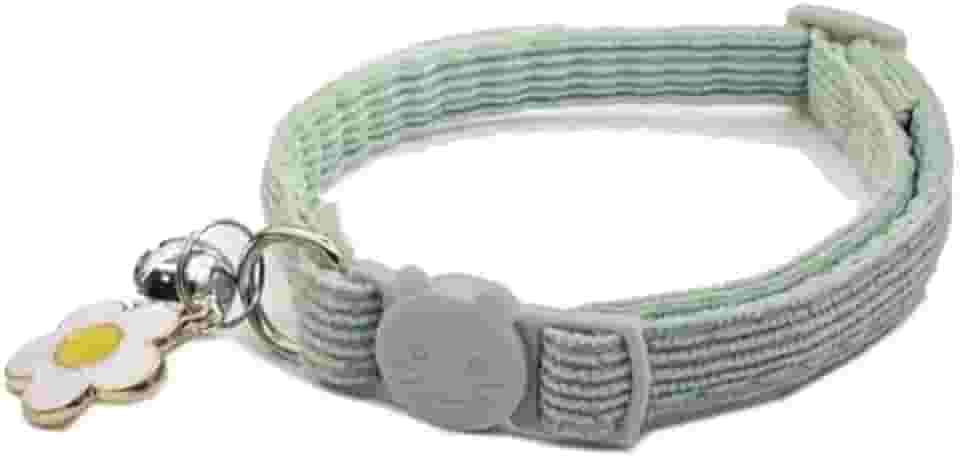 Linda coleira de veludo cotelê ajustável para gatos com pingente de sino e flor para gatos e cães pequenos, verde