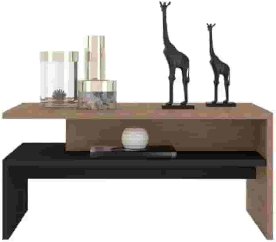 Mesa de centro sala moderna com 2 andares Giovana casa e escritório(preto/madeirado)