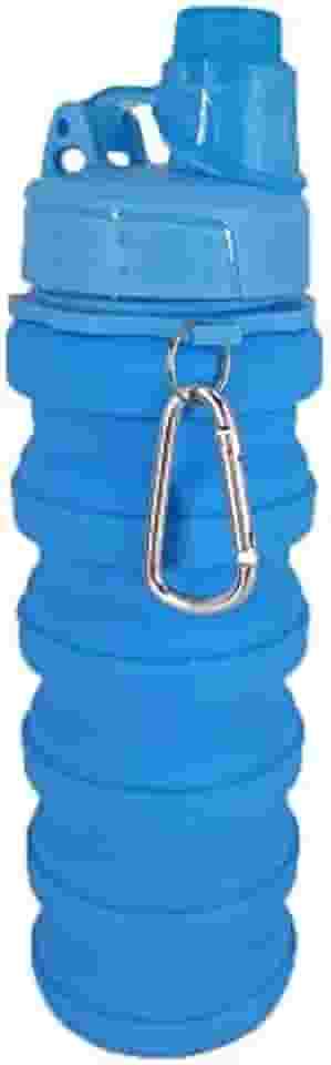 Garrafa Silicone Retrátil Mosquetão (Azul)