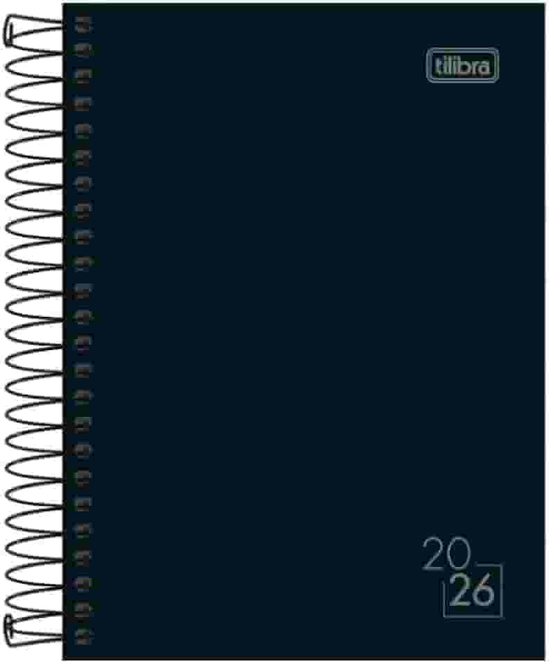 Tilibra -Agenda 2026 Média 14,5 x 20,5 cm Espiral Diária Spice Preta, Capa Dura Preta 160 Folhas Visão Uma Página Por Dia Exceto Sábados e Domingos Horário 7h e 21h