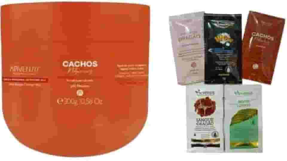 Gelatina para Cachos Ativadora - Alta Fixação, Definição Intensa e Brilho - Água de Coco e Colágeno Vegetal - Kit 300g + 5 Sachês Sortidos