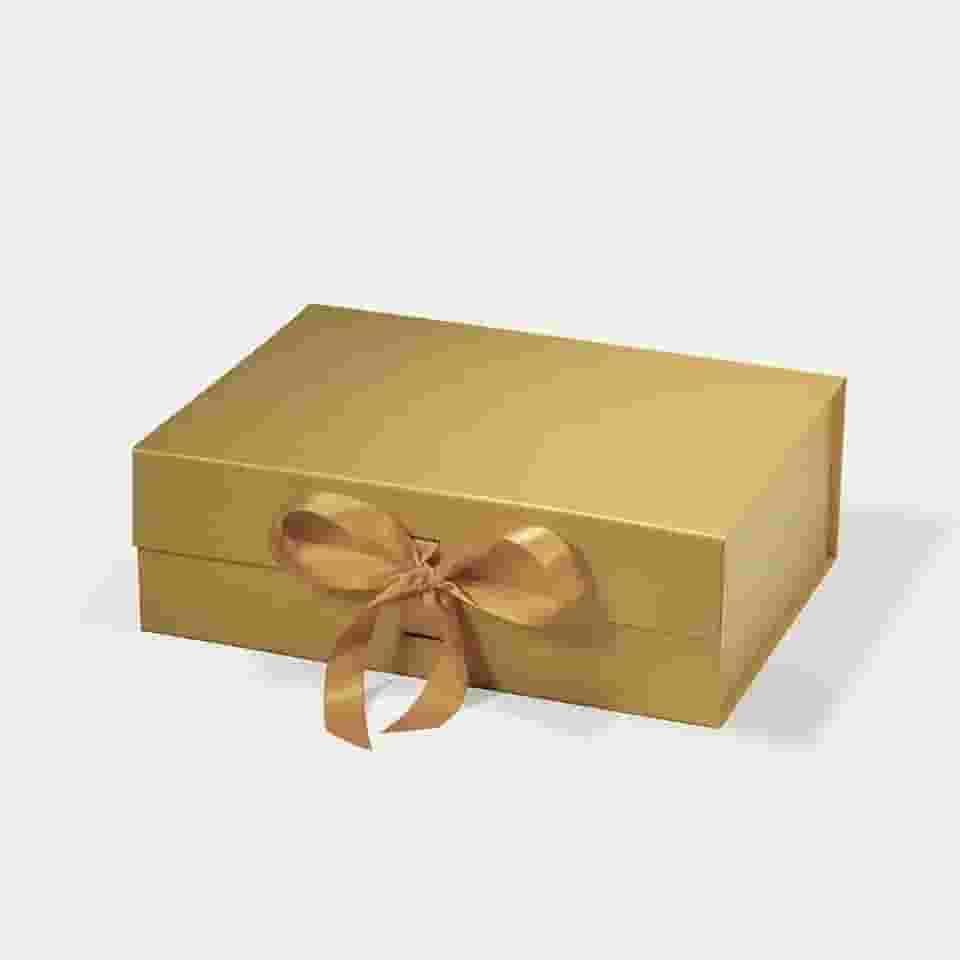 Caixa FlexBox Rígida de Papel com Imã e Cetim para Presente - Y338 (Dourado, 33x25x12cm)