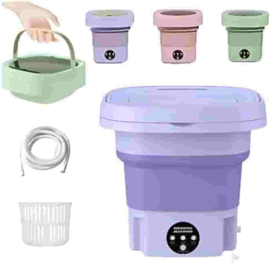 Mini Lavadora Dobrável Portátil 11L para Roupas Delicadas – Compacta, Silenciosa, Ideal para Viagens e Apartamentos – Cores Sortidas