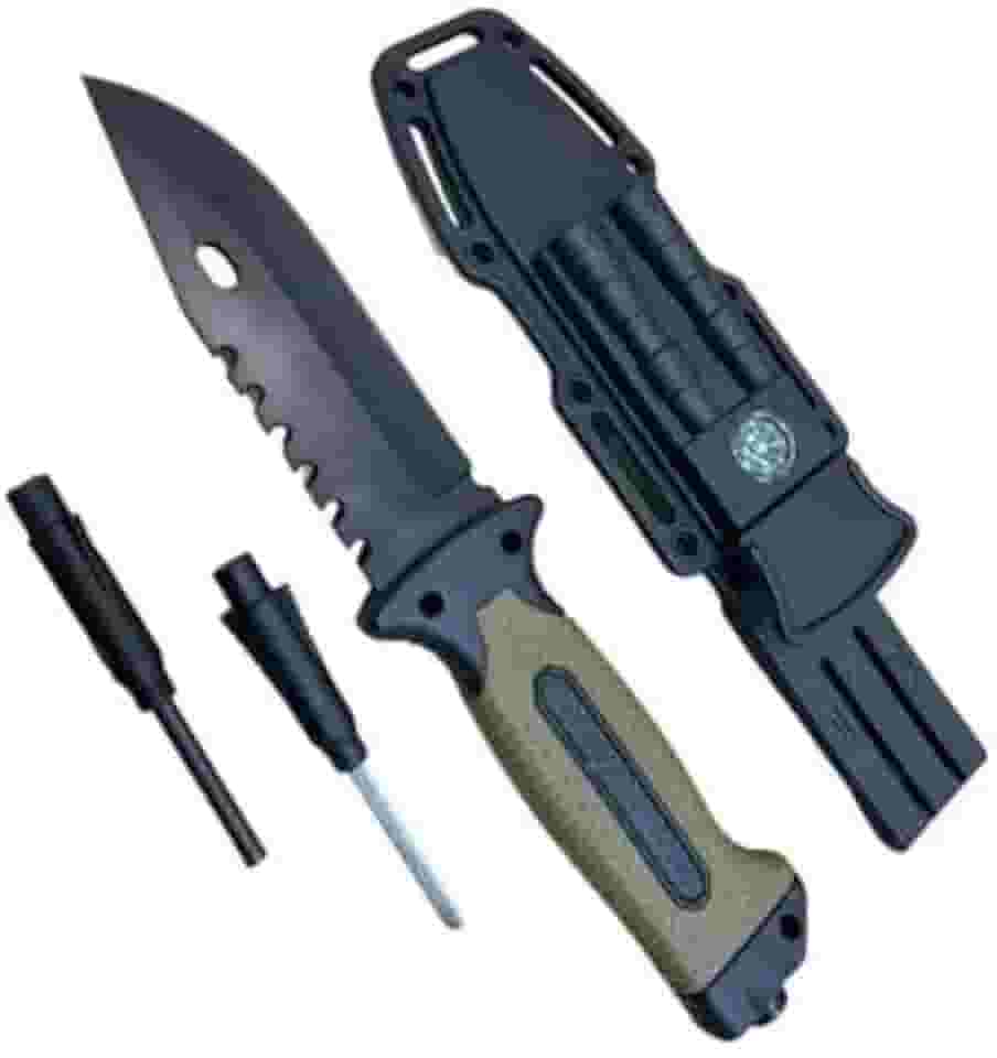 Kit de Sobrevivência para Acampamento e Pesca com Bússola, Amolador, Apito e Pederneira