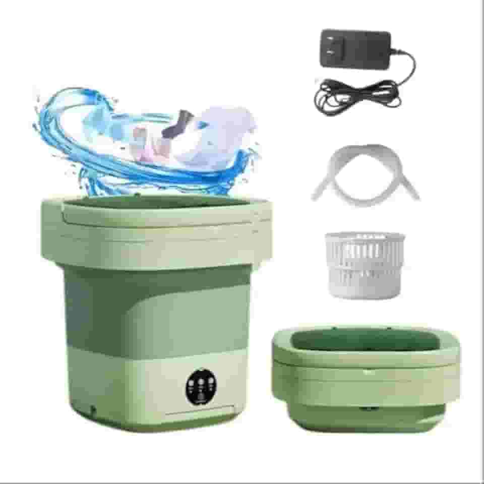 Mini Lavadora Dobrável -11Litros para Roupas Delicadas – Portátil, Econômica e Silenciosa -Prático p/Viagens, Apartamentos Pequenos com Falta de Espaço – Cor Verde