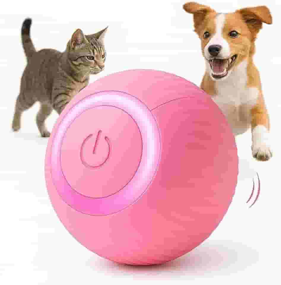 Bola Inteligente Elétrica Pet Interativa Recarregável USB para Gatos e Cachorros Bolinha Brinquedo para Gatos e Cães Silicone com LED Acompanha Carregador (ROSA)