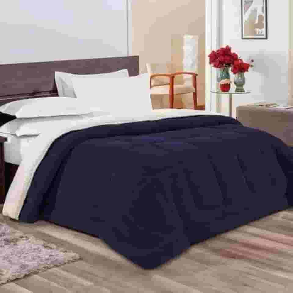 Edredom Sherpa Cobertor Casal Queen 2,40x2,20m Cobertor E Coberdrom Macio - Azul Marinho