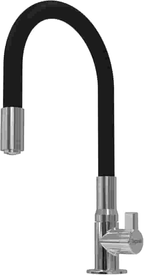 ZAGONEL Motion, Torneira Gourmet de Bancada para Cozinha, Acabamento Metalizado e Preto, Bica Flexível