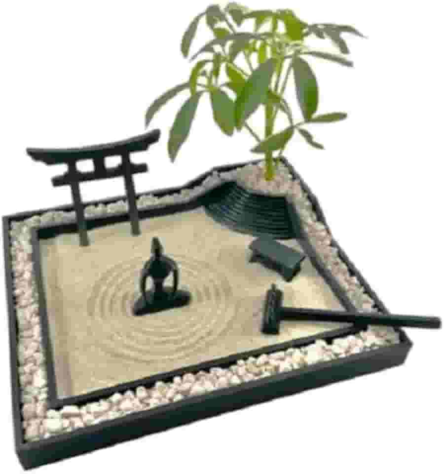 Jardim Zen Japonês Decorativo com Torii e Ancinho, Linha Reta