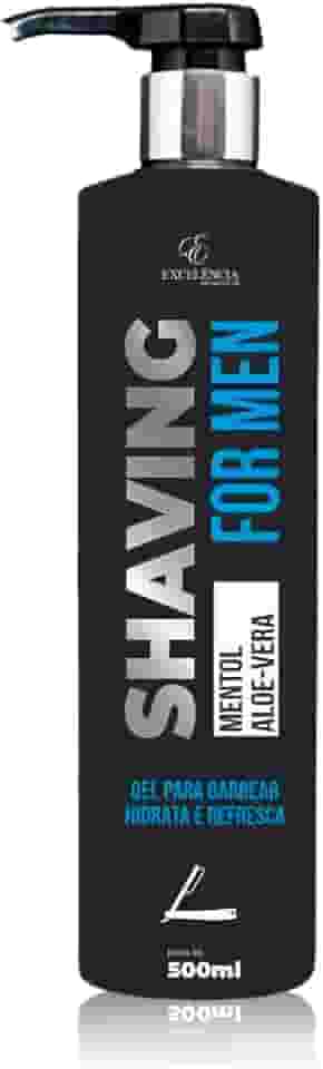 Excelência Shaving For Men, Gel de Barbear com Mentol e Aloe Vera, Hidratante e Refrescante, Preto, 500ml