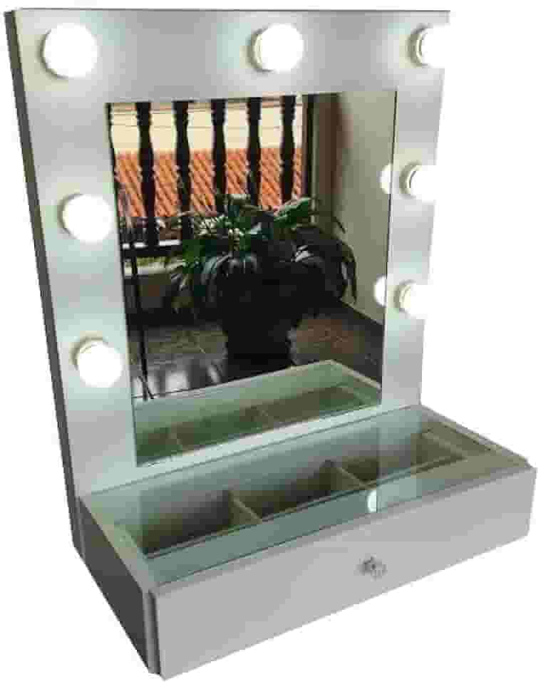 Penteadeira Maggie para Maquiagem e Joias Suspensa com Espelho e Kit Luz 7 Bocais Camarim 100% MDF (Branca)