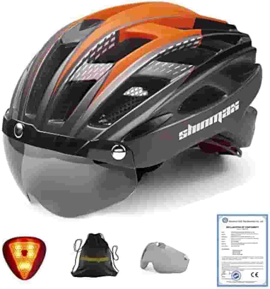 Shinmax Capacete de bicicleta, capacete de bicicleta CPSC/CPC para adultos, homens e mulheres, com óculos magnéticos e luz traseira de LED, capacete de ciclismo ajustável SM-T69