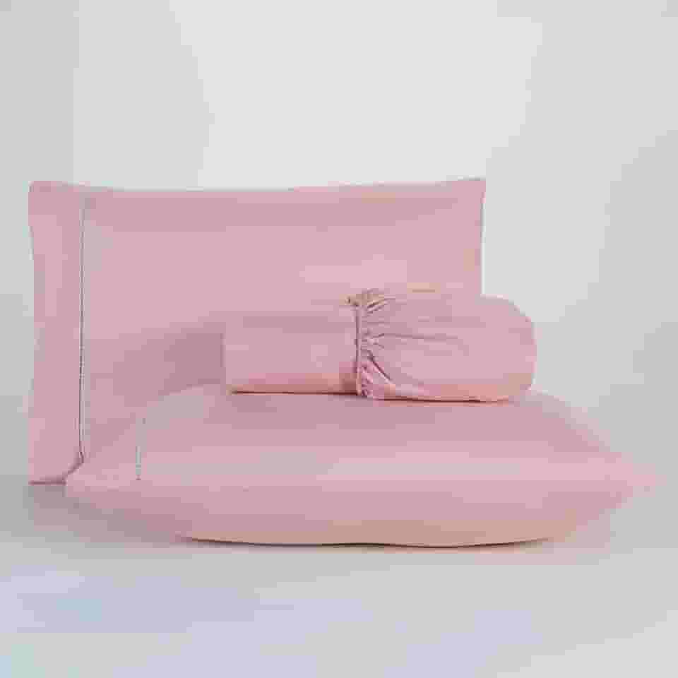 Jogo De Lençol 400 Fios Percal Poliéster Liso Toque Macio com Elástico Diversos Tamanho Solteiro Casal Queen King Size (Solteiro, Rose)
