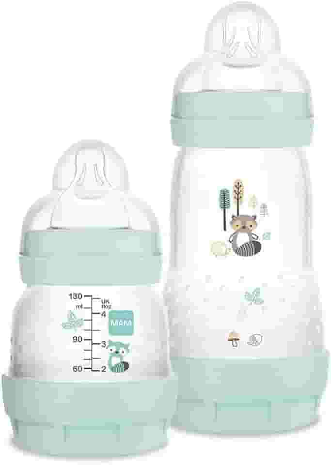 MAM Baby Kit 2 Mamadeiras Easy Start Starter Set Anticólica e Menos Bolhas de Ar, para Crianças 0+ Meses Autoesterilizável e com Bico de Silicone Skinsoft, Verde
