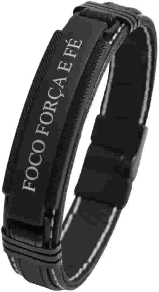 Pulseira de Couro Magnética Foco Força Fé Costura Branca