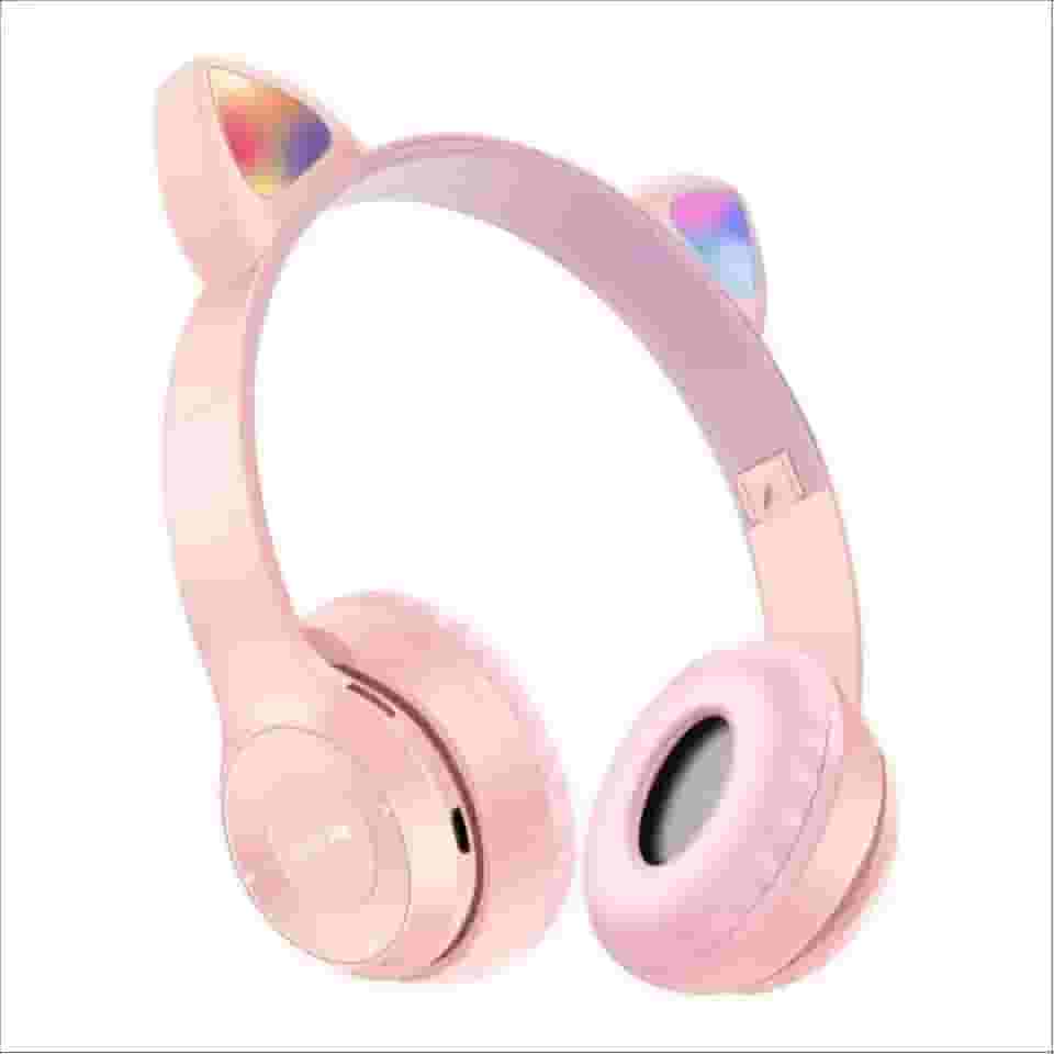 LOBOY Fone Ouvido Bluetooth Led Gatinho Infantil Gato Recarregável - (Rosa)(LOBOY-GT558)