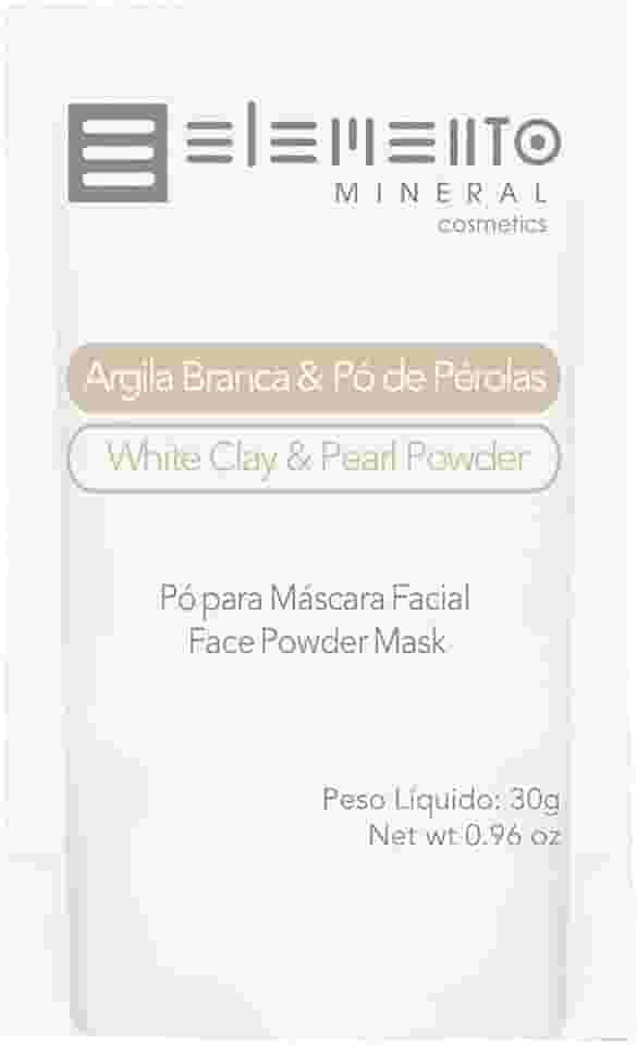 Elemento Mineral Máscara Facial Vegana Bio Argila Branca Com Pó de Pérolas 30g Limpeza Profunda Luminosidade e Clareamento Natural e Orgânico
