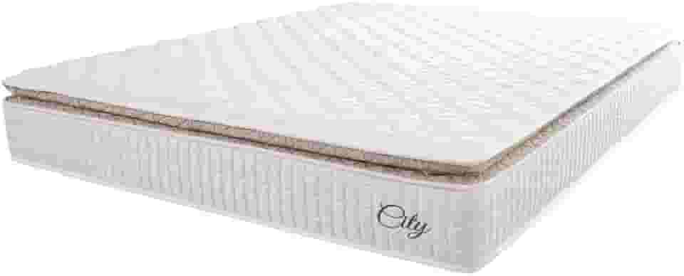 Colchão Casal Queen Molas Ensacadas City Pillow Top 158x198x23cm Branco/Bege Hellen - Suporta até 110kg por Pessoa