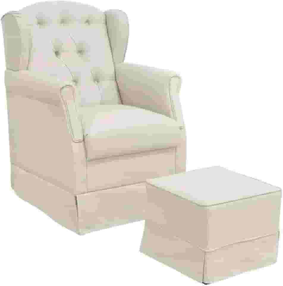 Poltrona de Amamentação com Balanço e Puff Lívia Linho Bege - Phoenix