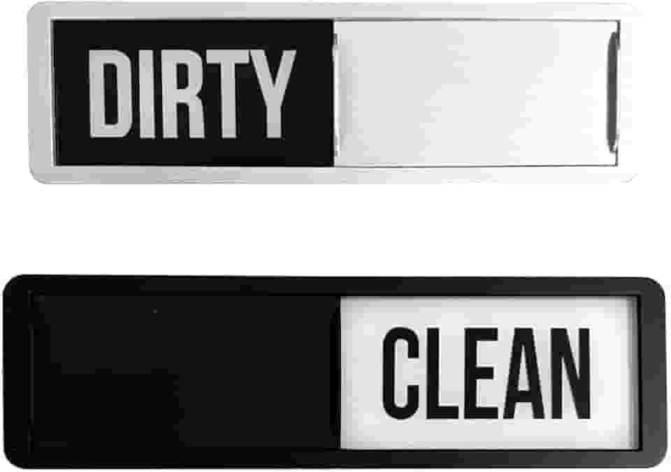 Placa de estado da máquina de lavar louça com indicador deslizante - Marcador magnético sujo/limpo em padrão de mármore preto branco prateado, ferramenta de organização de utensílios de cozinha para