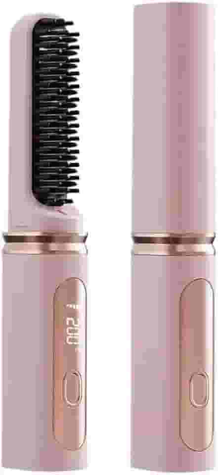 Escova Alisadora, Escova Alisadora Recarregável Modeladora com 3 Cores e sem Fio, 16mm-20mm(Rosa)