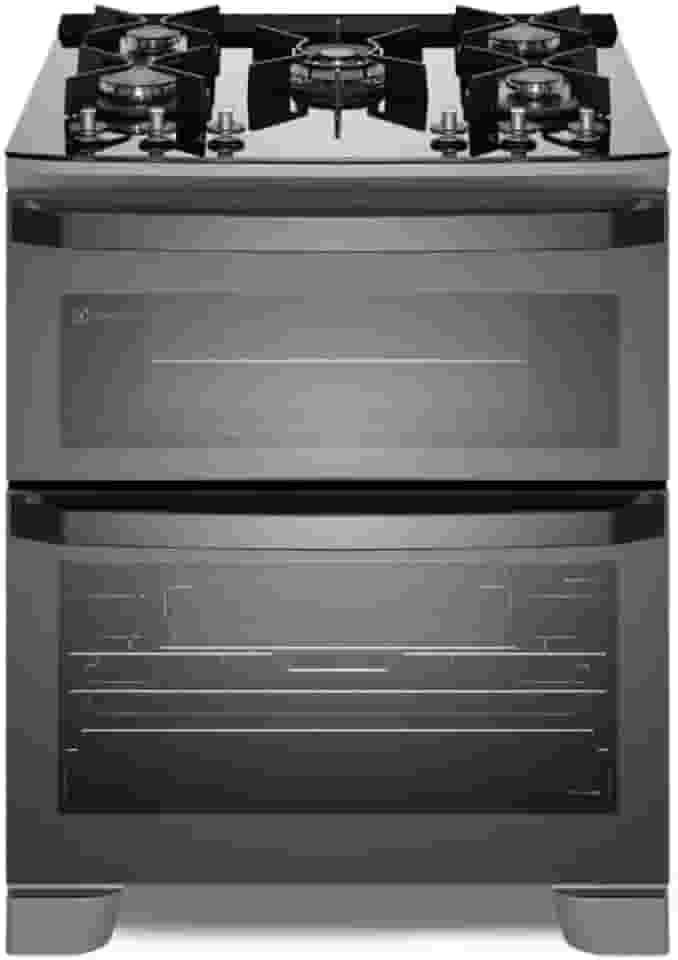 Fogão 5 bocas Electrolux Cinza Expert com Duplo Forno, Função Air fryer e Mesa de Vidro (FE5AD) 220V