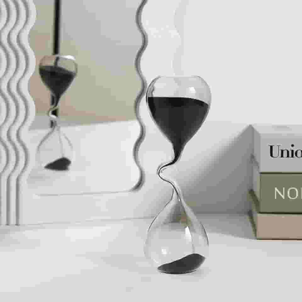 Ampulheta curva design preto estilo moderno artesanato de vidro simples decoração de mesa de jantar interior lindo relógio de areia