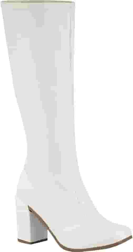 Bota Feminina Bico Quadrado Salto Alto Cano Longo Stretch