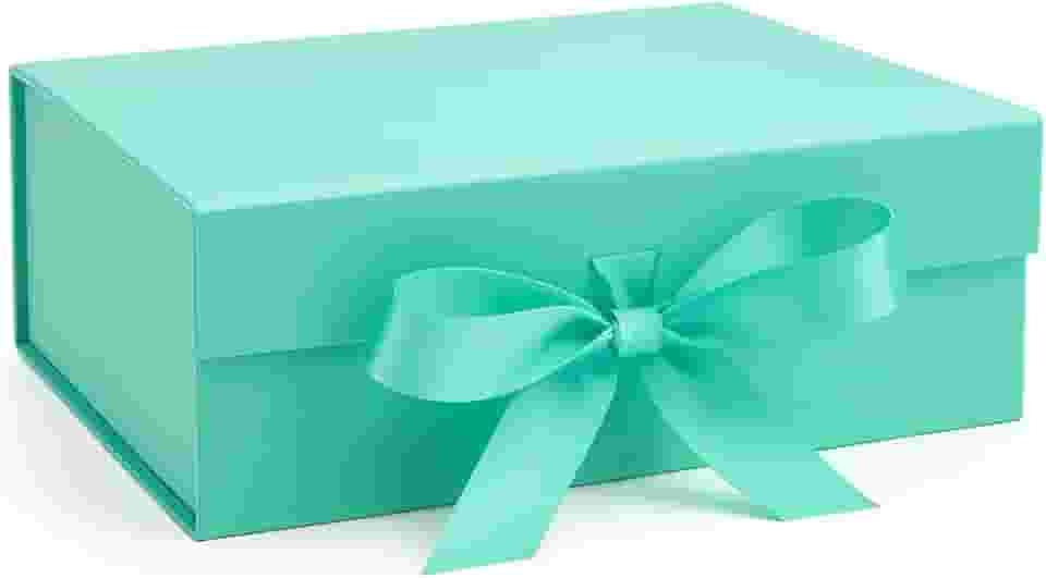 Caixa Para Presente Reforçada Rígida de Papel com Imã e Laço Cetim Embalagem PegPack (Verde Piscina, 23x17x7cm)
