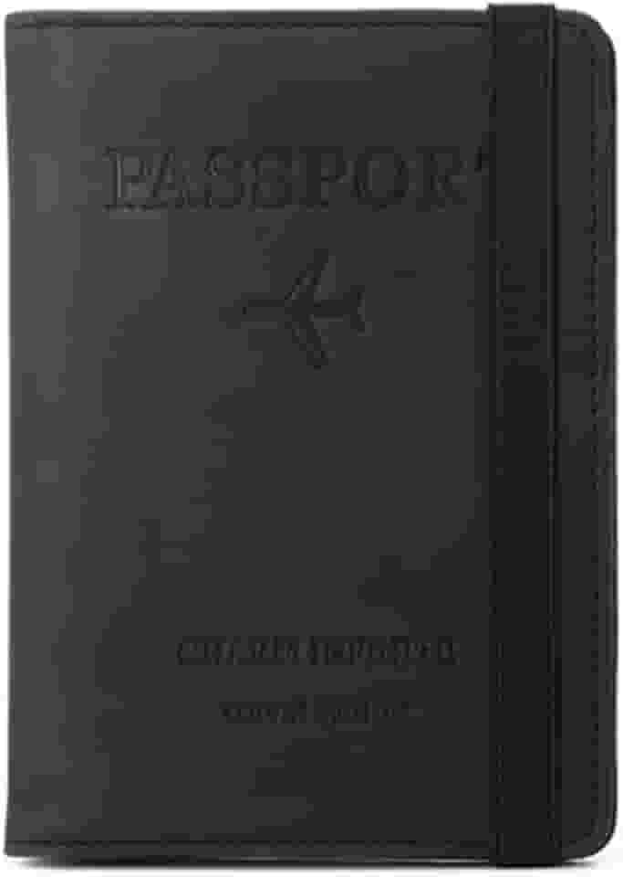 Carteira Porta Passaporte de Viagem com Elástico PU Couro, Compartimentos para Cartões e Passaporte Organizador de Documentos (Preto)