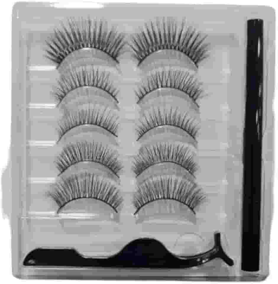 Kit 5 Pares de Cílios Postiços com Delineador Magnético e Pinça, Aplicação Fácil e Durável