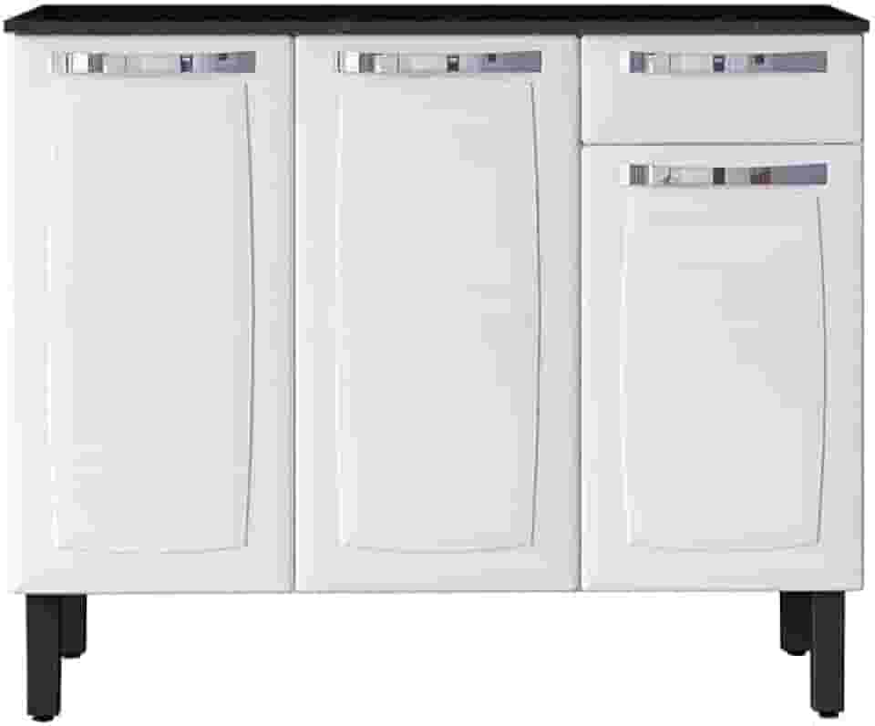 Balcão de Cozinha Itatiaia Aço 3 Portas 1 Gaveta Com Tampo Rose Branco Neve