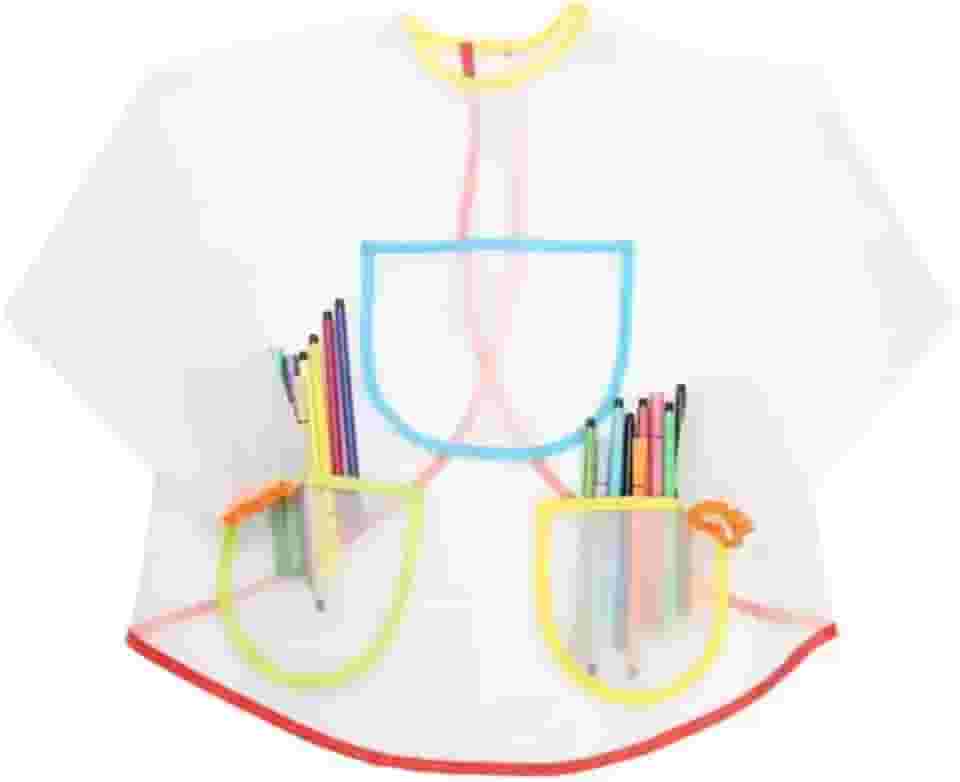 Capa Impermeável Infantil com Mangas Longas PVC Transparente Avental Proteção Pintura Refeição Tamanho P