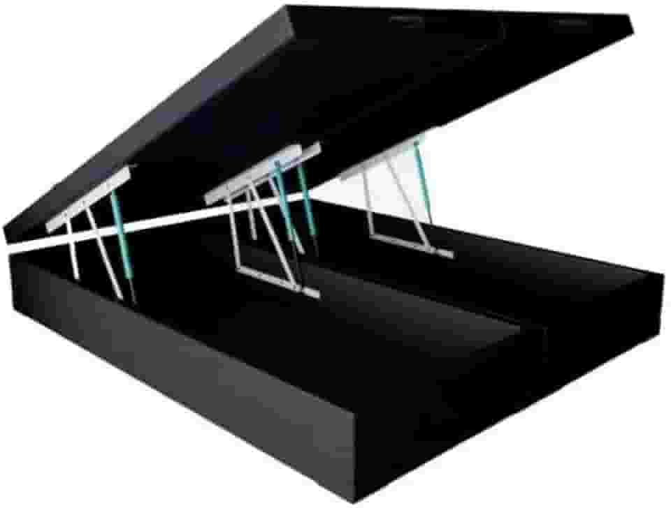 Cama Box QUEEN SIZE com Bau Pistão a gás preto suede Bipartido - 158x198x27