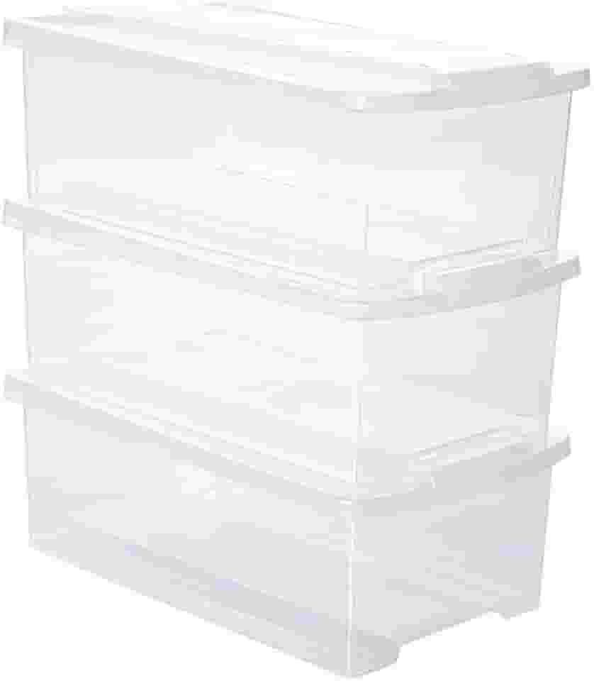 Conjunto de Caixas Organizadoras de Plástico Empilháveis, 3 Peças, 6L, Plasútil, Transparente