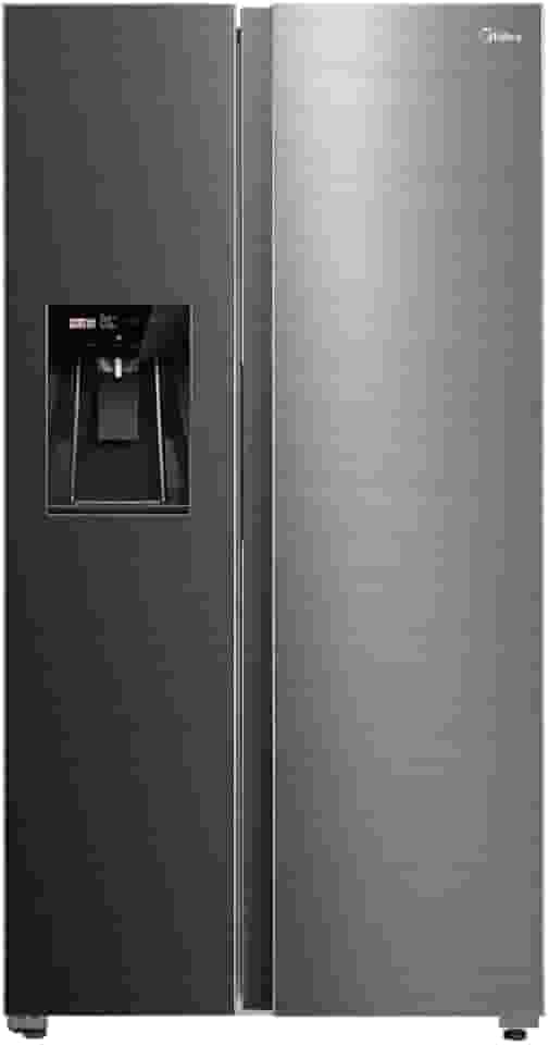 Geladeira Side by Side 570L Dispenser Água e Gelo Inverter cor Inox Midea