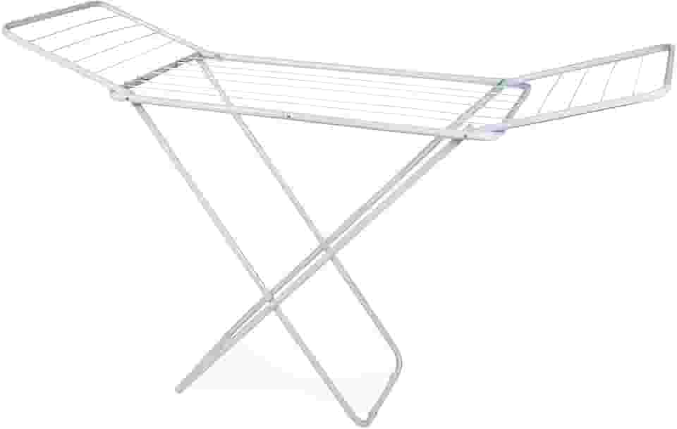 Varal de Chão Dobrável Vertical Branco 185x91x105cm Abas Laterais Diversas Divisórias Portátil Compacto Leve Aço Pintado Organização Roupas Toalhas Lavanderia (GRANDE)