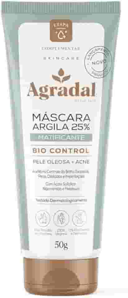 Agradal Máscara Facial de Argila 25%, Matificante Bio Control para Pele Oleosa e Acne, 50g