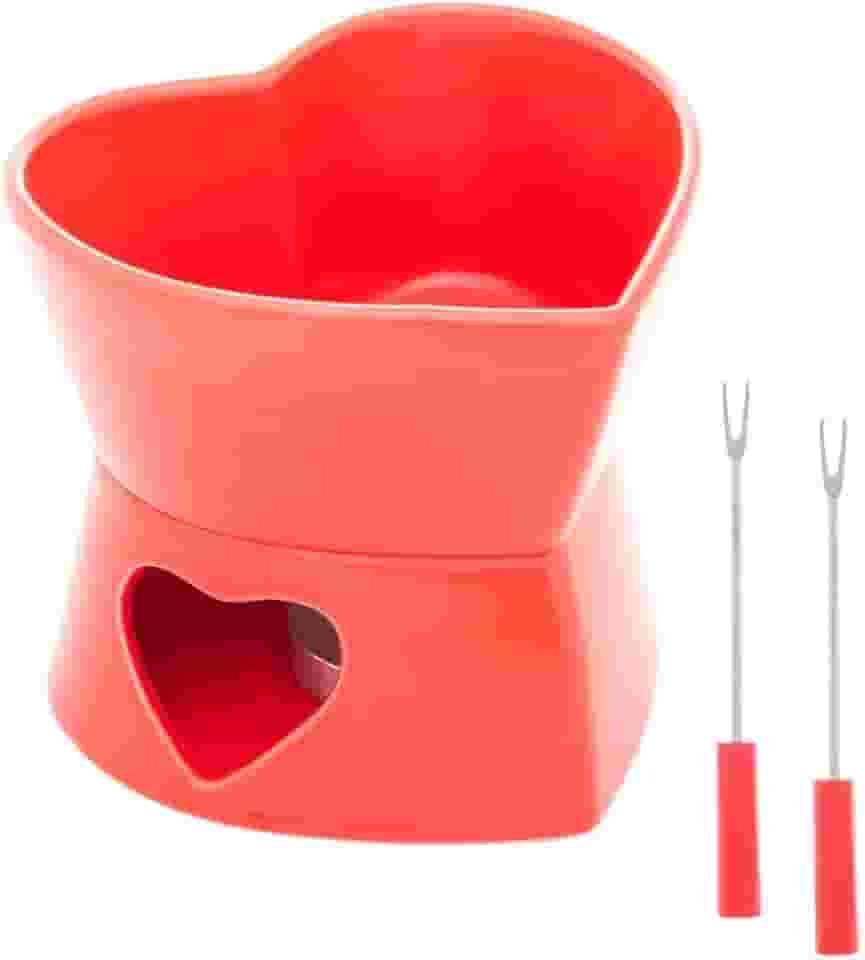 WOLFF - Aparelho de Fondue 4 Peças de Porcelana Coração para Duas Pessoas Vermelho 400ml - Ideal para Chocolate e Queijo